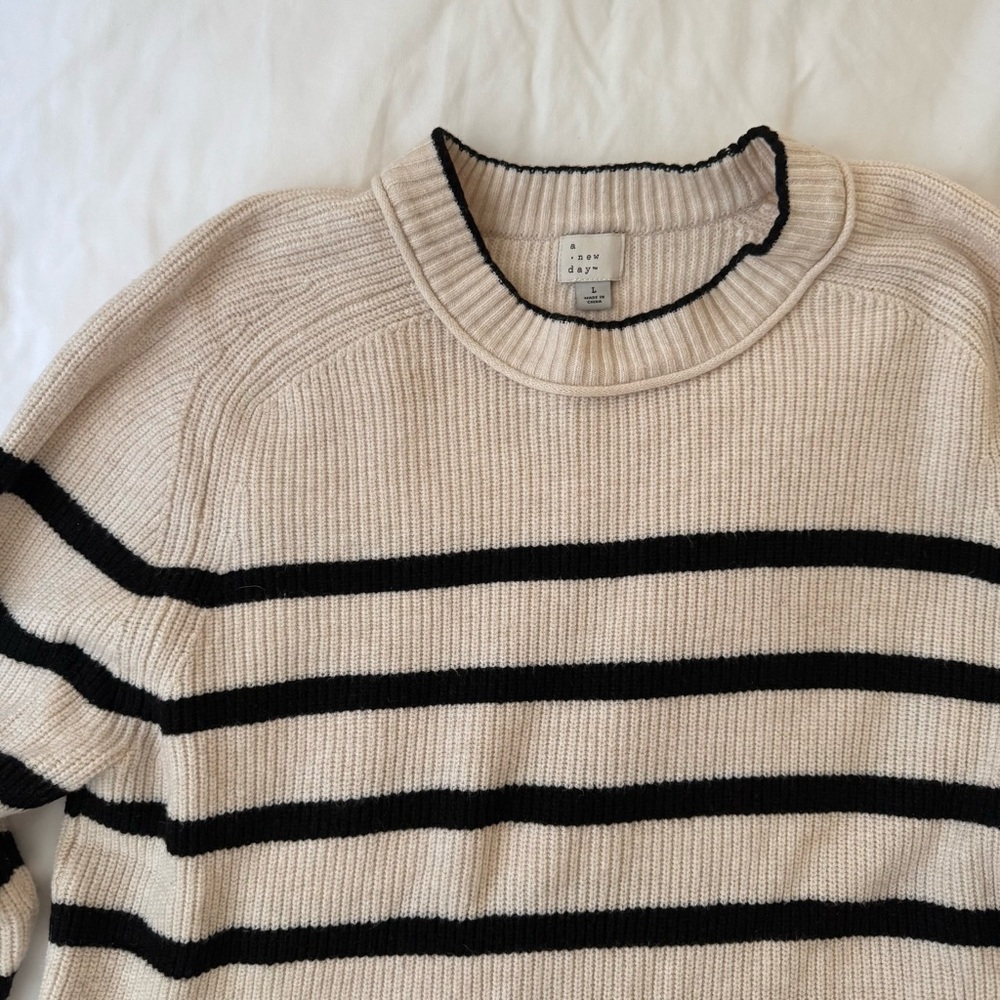 a new day Cream and Black Striped Turtleneck Sweater